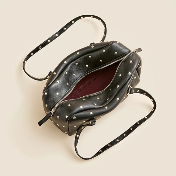 J. Crew Delphine Leather Studded Shoulder Bag Handbag Black Gold Tone Hardware - Picture 3 of 14